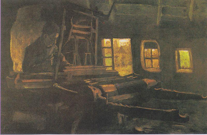 Vincent Van Gogh Weaver, in a room with three narrow windows oil painting image